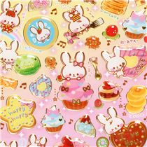 rabbit and sweets epoxy stickers with golden border - Food Stickers ...