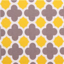 Gelbes graues weißes Blumen Ornament 'Quatrefoil' Strickgewebe Riley