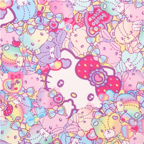 colorful neon rainbow Hello Kitty teddy bears fabric by Kokka - Hello ...