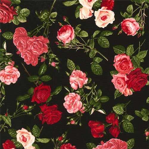 rose fabric by Timeless Treasures in black - Flower Fabric - Fabric ...